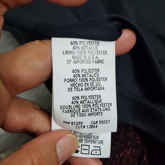 Onyx Nite Red Shimmer Kimono Cold Shoulder Rhinestone Sleeve Top Size Large NWT - Picture 9 of 9